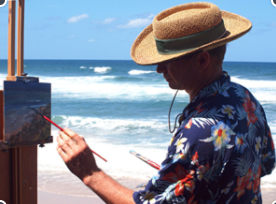Todd side profile painting plein air on the beach